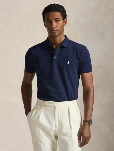 RALPH LAUREN-Polo in Piqué Stretch Custom Slim Fit Blu-TRYME Shop