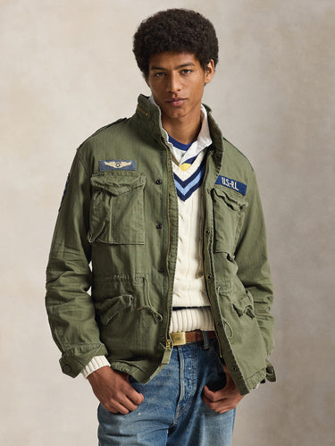 RALPH LAUREN-Giacca Field Jacket con Patch Verde Militre-TRYME Shop