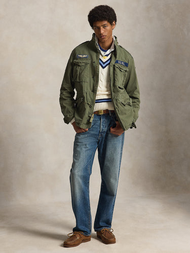 Giacca Field Jacket con Patch Verde Militre