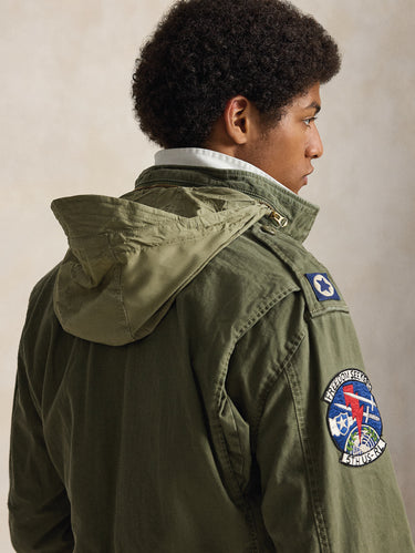Giacca Field Jacket con Patch Verde Militre