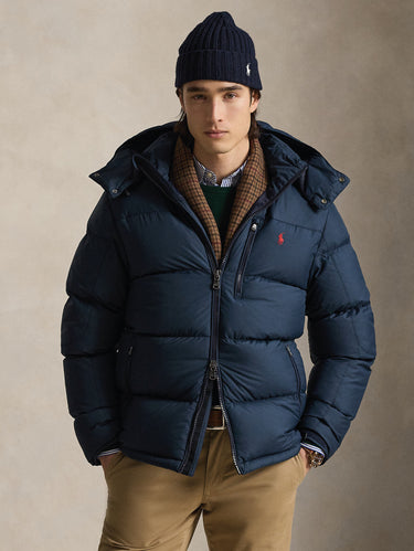 RALPH LAUREN-Giacca in Ripstop Idrorepellente Opaco con Cappuccio Navy Blu-TRYME Shop