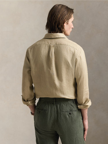 Slim-Fit Leinenhemd Beige