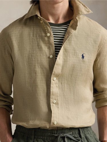 Slim-Fit Leinenhemd Beige