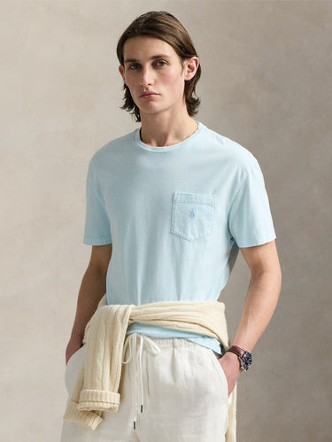 RALPH LAUREN-T-shirt con Taschino Custom Slim Fit Cielo-TRYME Shop