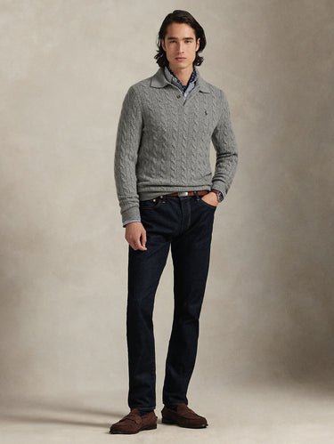 Maglia con Collo Polo a Trecce Grigio
