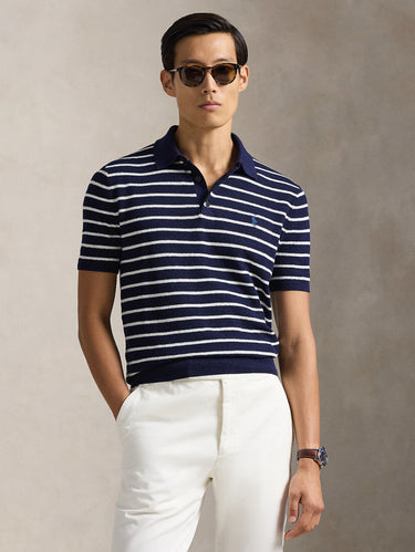 RALPH LAUREN-Polo in Maglia Regular Fit a Righe Blu/Bianco-TRYME Shop
