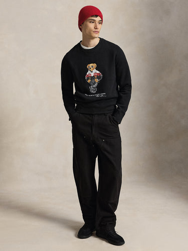 Black Polo Bear Print Crewneck Sweatshirt