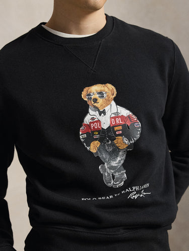 Black Polo Bear Print Crewneck Sweatshirt