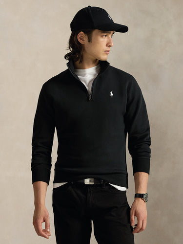 RALPH LAUREN-Felpa in Maglia Doppia con Mezza Zip Nero-TRYME Shop