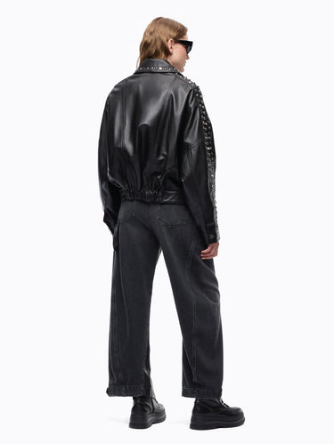 Giacca Chiodo in Nappa con Borchie Nero