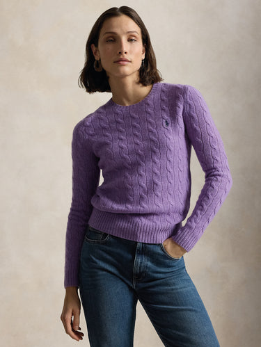 RALPH LAUREN-Maglia a Trecce in Misto Cashmere Ametista-TRYME Shop