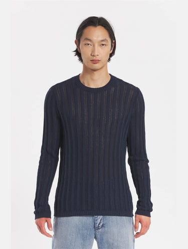 BARENA VENEZIA-Maglione Girocollo a Coste Ato Blu-TRYME Shop