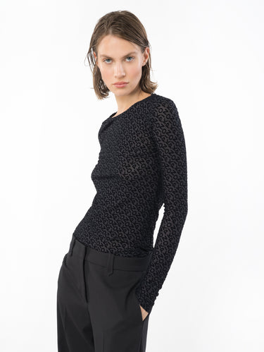 PINKO-Maglia Stampa Floccata Logo Nero-TRYME Shop