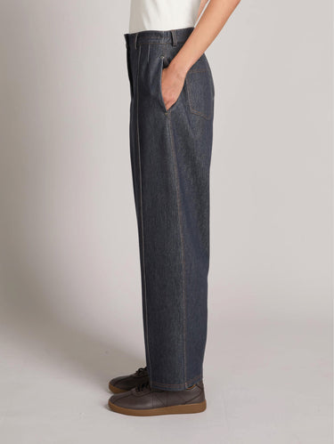 Blue Denim Barrel-Leg Trousers