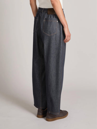 Blue Denim Barrel-Leg Trousers