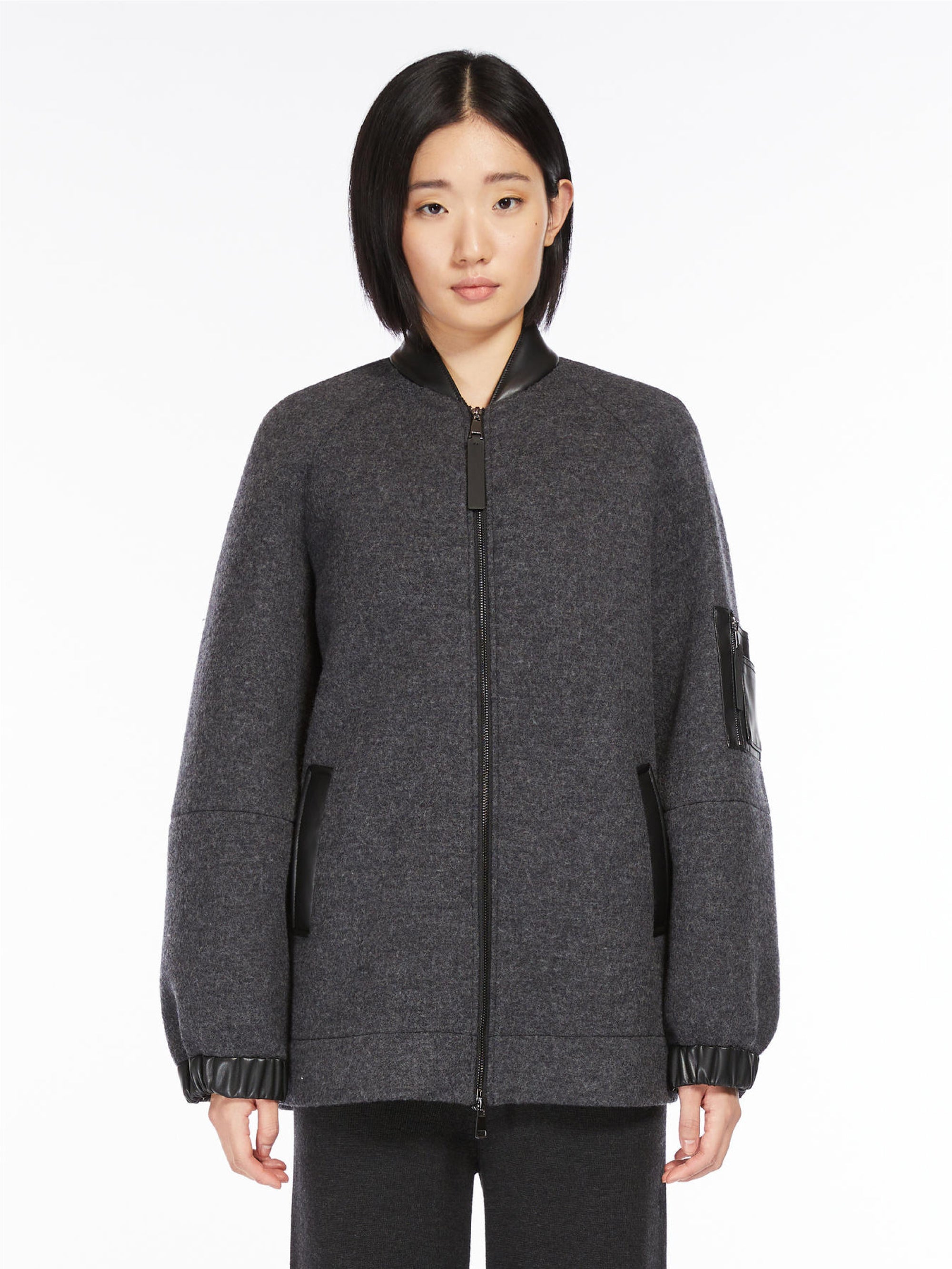 MAX MARA LEISURE Wool Bomber with Gray Jersey Details – TRYME Shop