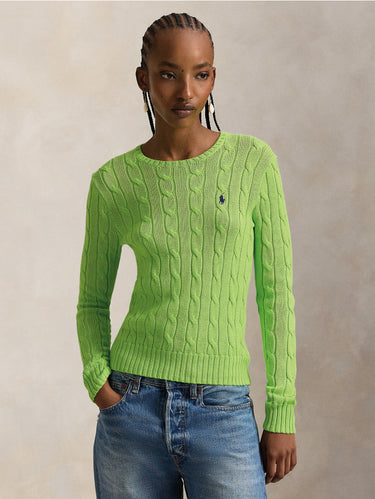 RALPH LAUREN-Maglia Girocollo in Cotone a Trecce Verde-TRYME Shop