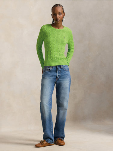 Green Cable-Knit Cotton Crew Neck Sweater