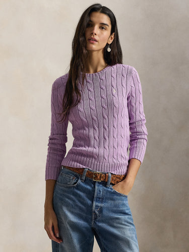 RALPH LAUREN-Maglia Girocollo in Cotone a Trecce Lilla-TRYME Shop