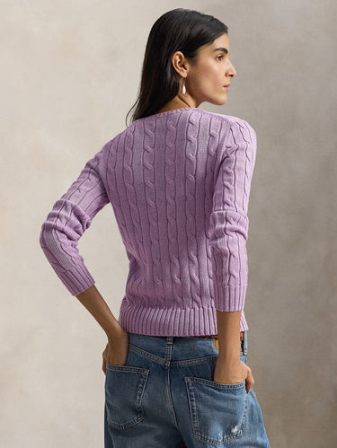 Maglia Girocollo in Cotone a Trecce Lilla