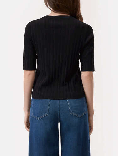 Rippstrickpullover aus Wolle und Seide Schwarz