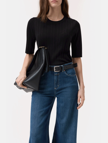 CLOSED-Maglia a Coste in Lana e Seta Nero-TRYME Shop