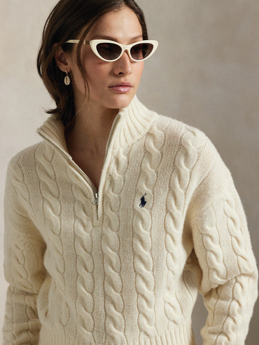 Cream Half-Zip Cable-Knit Wool Sweater