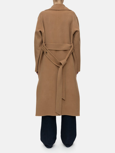 Cappotto con Cintura in Tessuto Double Cammello