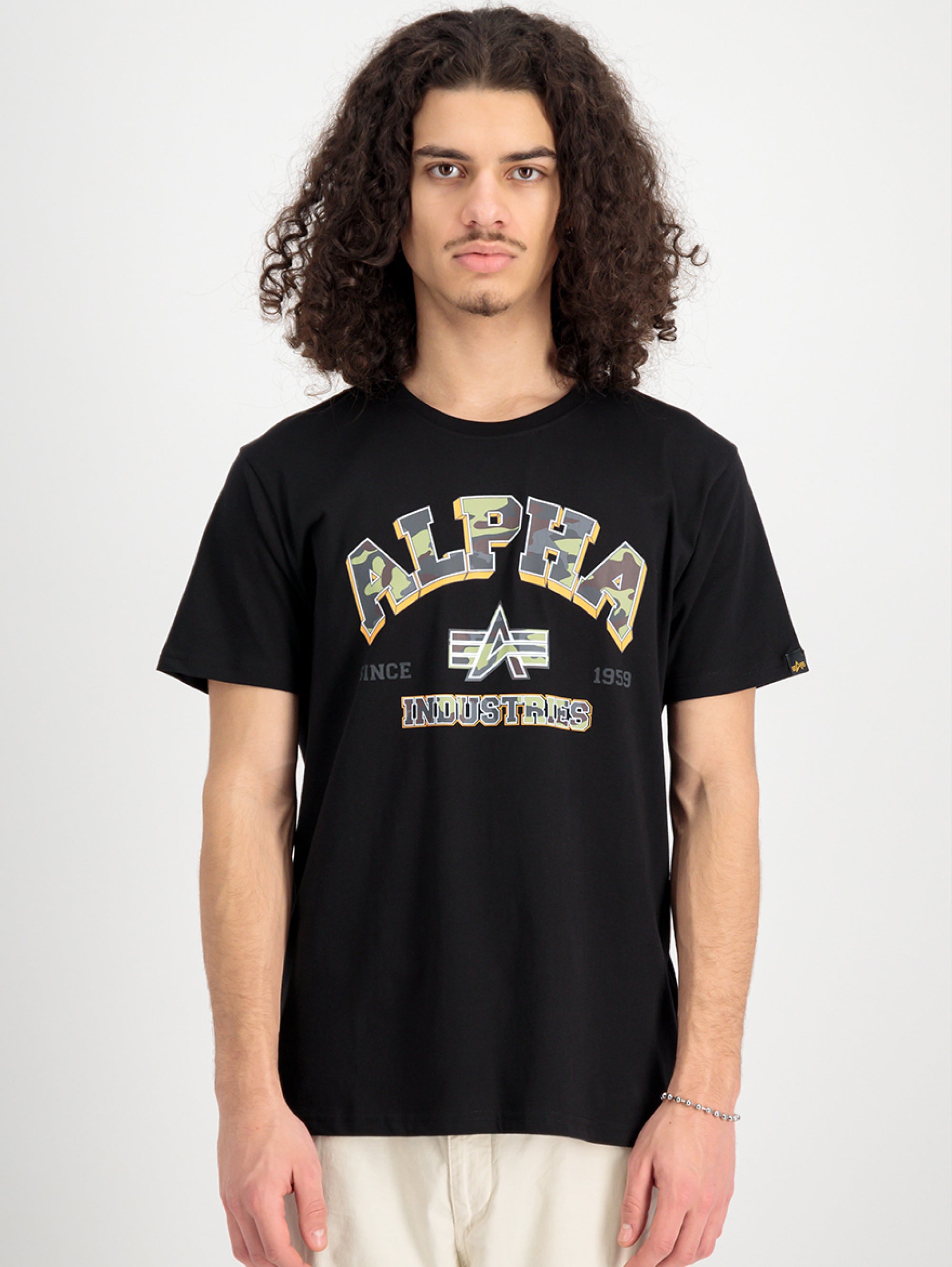ALPHA INDUSTRIES-T-shirt con Stampa Camouflage Nero-TRYME Shop