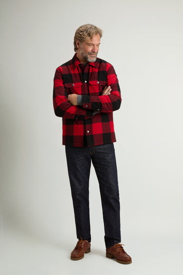 Rote wattierte Hemdjacke mit Karomuster aus Wollmischung