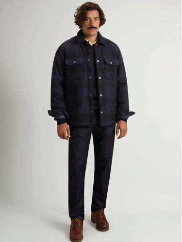 Blaue wattierte Hemdjacke mit Karomuster aus Wollmischung