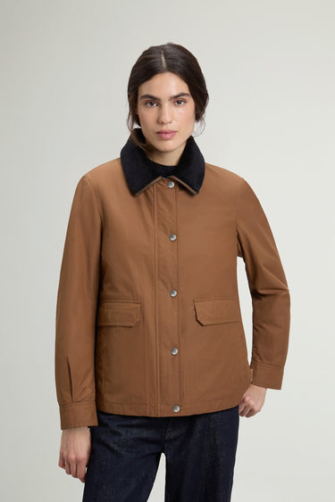 WOOLRICH-Giacca Corta in Cotone Cerato Waxed Bisonte-TRYME Shop