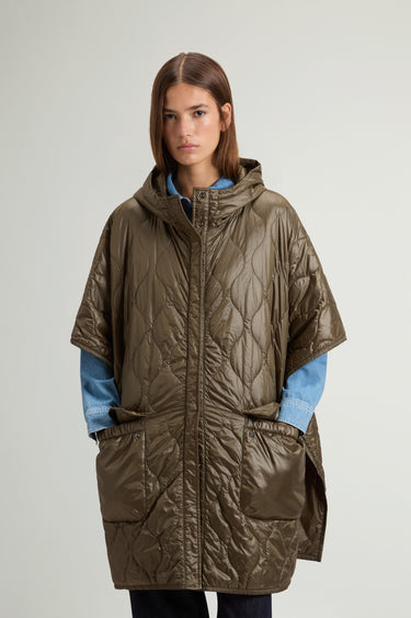 WOOLRICH-Cappa con Cappuccio in Nylon Trapuntata Verde Scuro-TRYME Shop