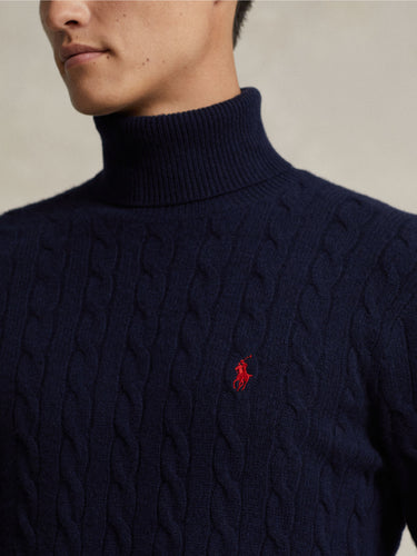 Maglia Collo Alto a Trecce Blu Navy