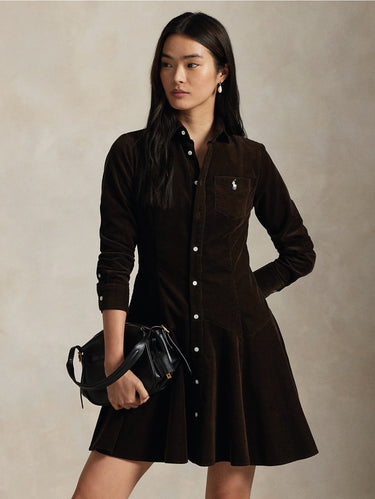 RALPH LAUREN-Chemisier in Velluto a Coste Marrone-TRYME Shop