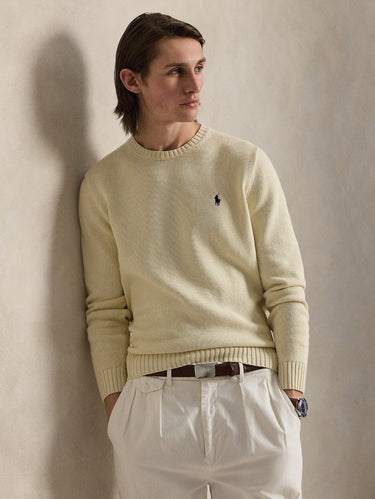 RALPH LAUREN-Maglia Girocollo in Cotone Regular Fit Crema-TRYME Shop