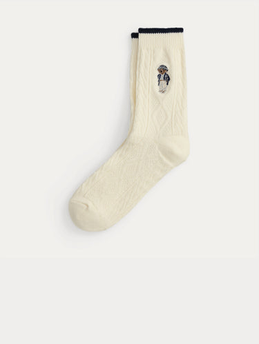 RALPH LAUREN-Calze a Trecce con Polo Bear Avorio-TRYME Shop