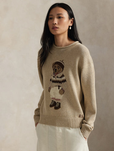 RALPH LAUREN-Maglione in Cotone con Intarsio Polo Bear Mandorla-TRYME Shop