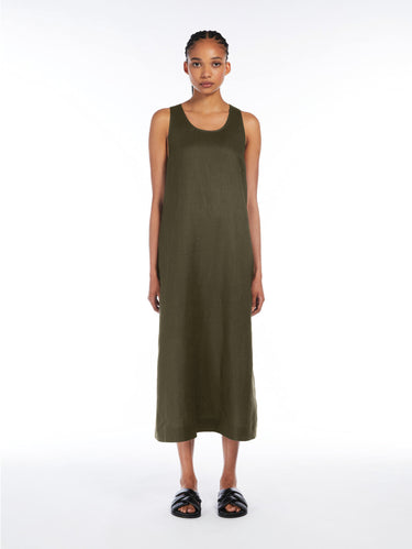 MAX MARA MM-Abito Longuette in Lino Douglas Verde Scuro-TRYME Shop