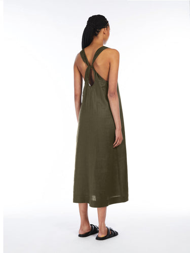 Longuette-Kleid aus Leinen Douglas Dunkelgrün