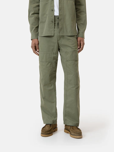 Olive Green Poplin Pants with Patch Pockets