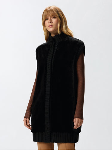 PINKO-Gilet Lungo in Tessuto Aspen Effetto Pelliccia Nero-TRYME Shop