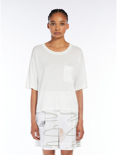 MAX MARA MM-Maglia Girocollo con Taschino Girello Bianco-TRYME Shop