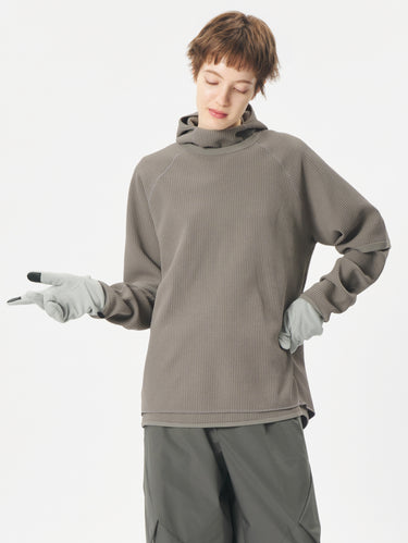 Felpa con Cappuccio in Waffle Leggero Beige Arido