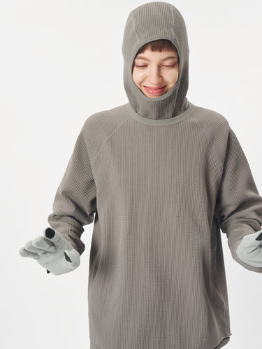 Felpa con Cappuccio in Waffle Leggero Beige Arido