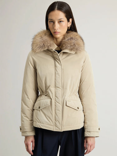 WOOLRICH-Giacca Corta con Pelliccia Grace Beige-TRYME Shop