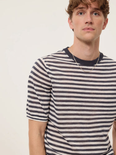 Linen Blend Striped Top Blue/White