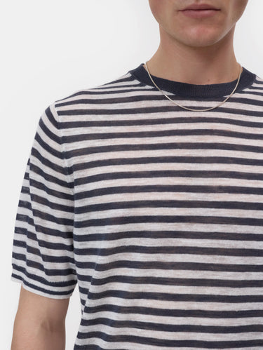 Linen Blend Striped Top Blue/White