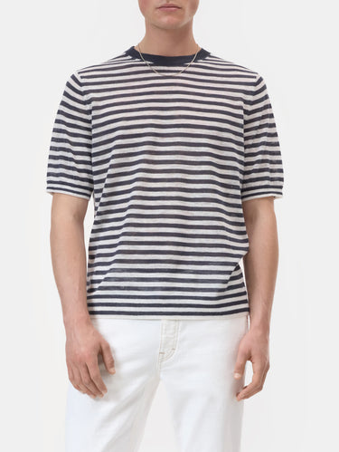 CLOSED-Maglia in Misto Lino a Righe Blu/Bianco-TRYME Shop