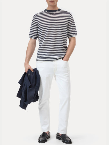 Linen Blend Striped Top Blue/White